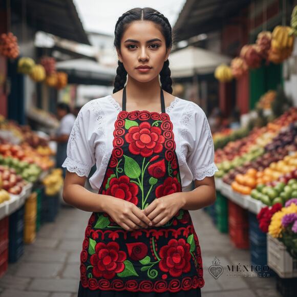 Mexican womas embroidered apron mothers day gift - Picture 2 of 4